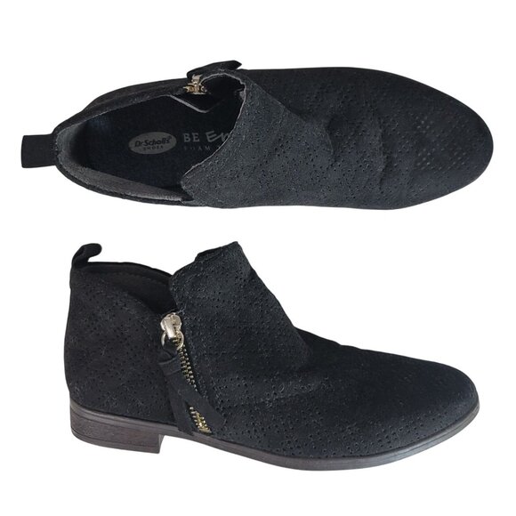 Dr. Scholl's Ankle Boots Black Size 6 Side Zip Faux Suede Block Heel Pointy Toe - Picture 1 of 12